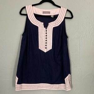 Liz Claiborne-Large-Linen Tank- Blue & White